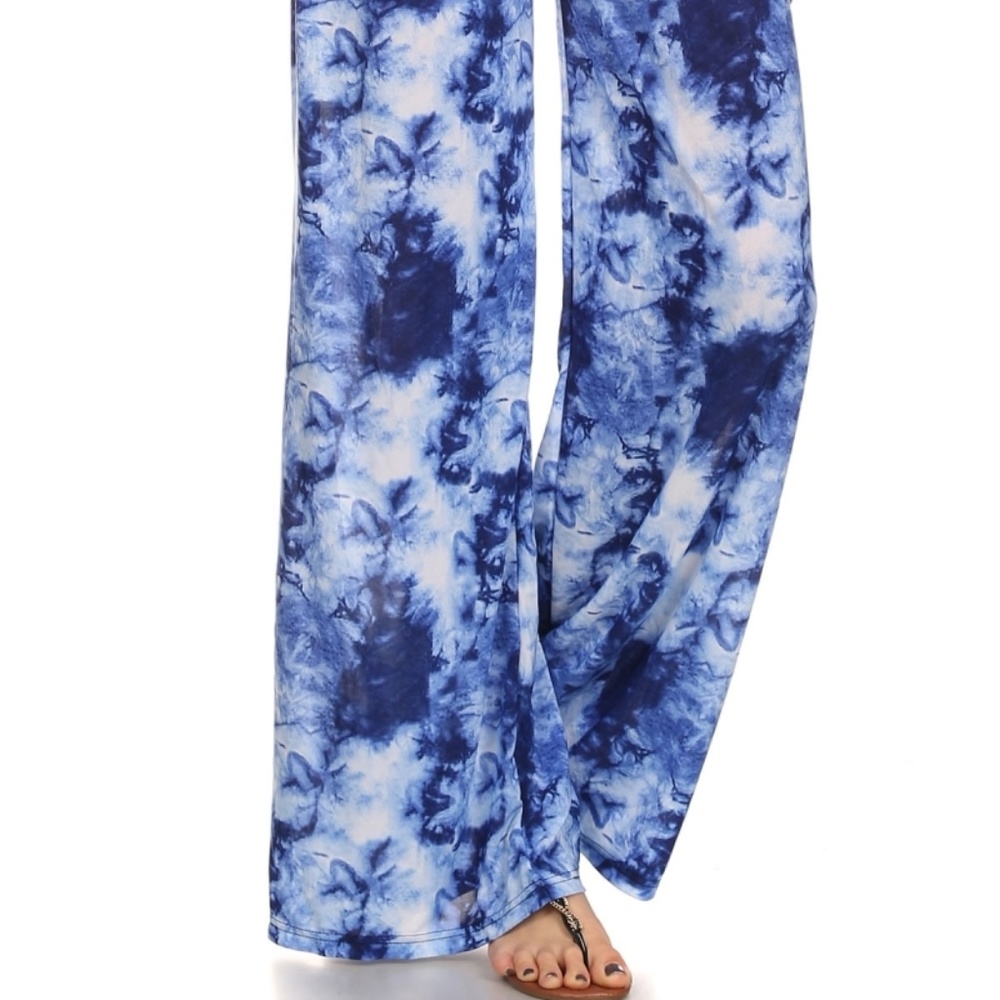 NWT:SHOSHO S/M BLUE Tie Dye Damask Fashion  Wide Leg  Palazzo Pants - Picture 3 of 9